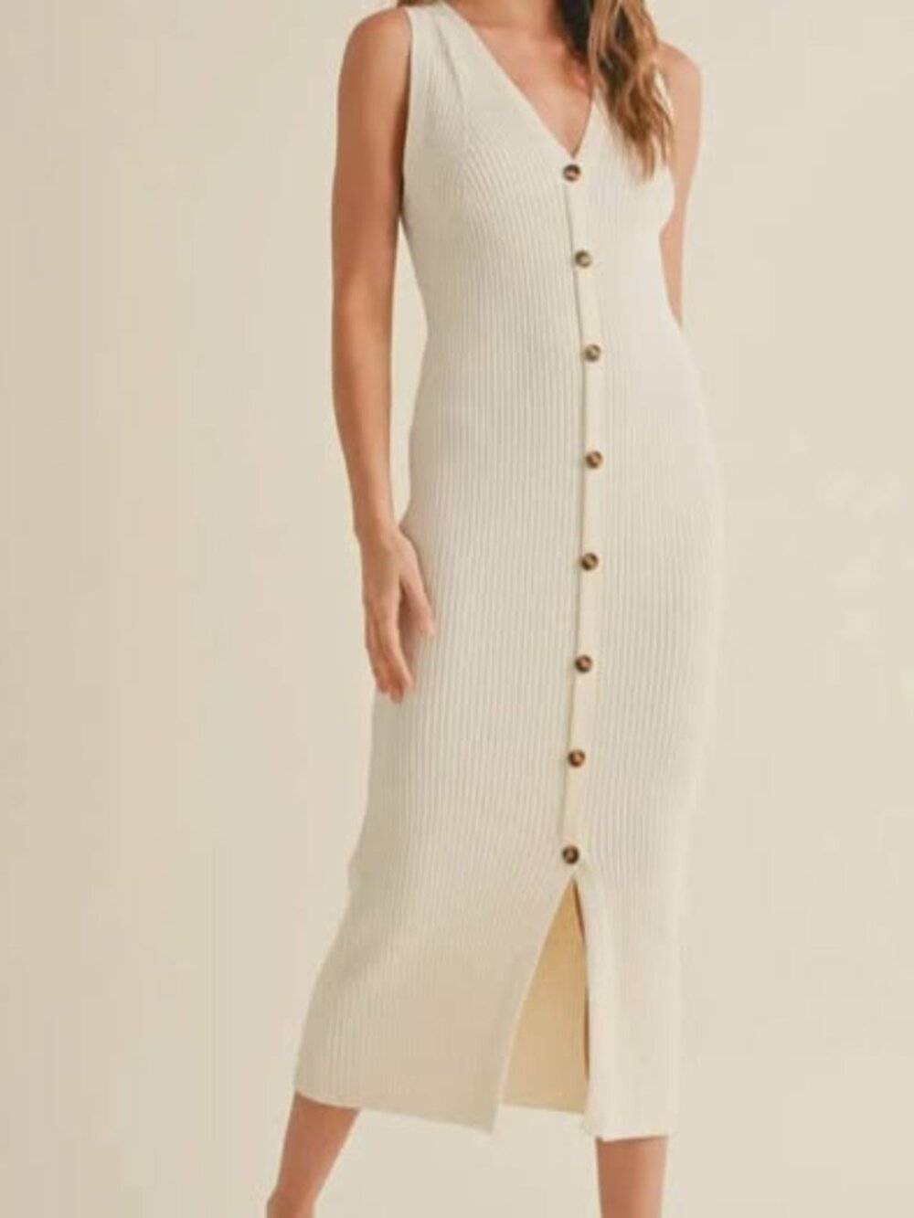 Miou Muse Buttondown Ribbed Knitted Long Dress